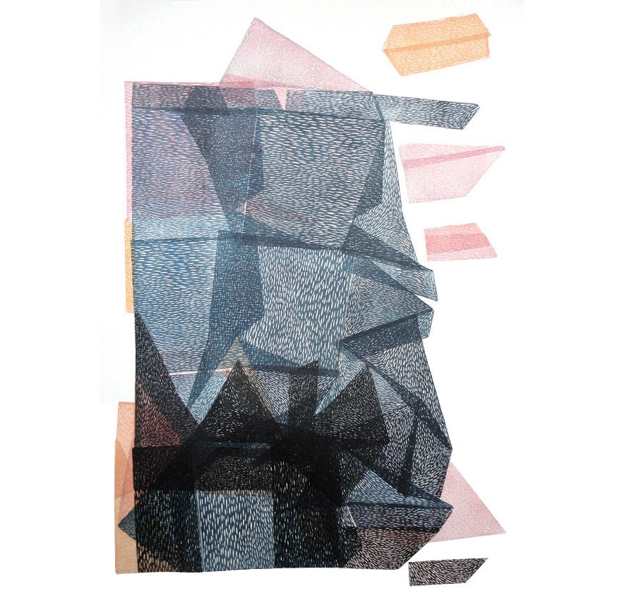 ORIGINAL LINOCUT " Glass mountain II."