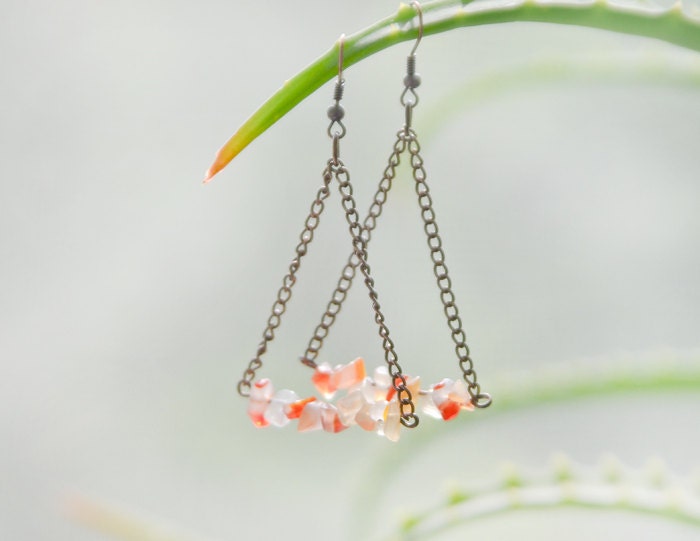 Tribal  Orange Red Carnelian Dangle  Earrings - Minimal Earrings - Fall Colors Jewelry