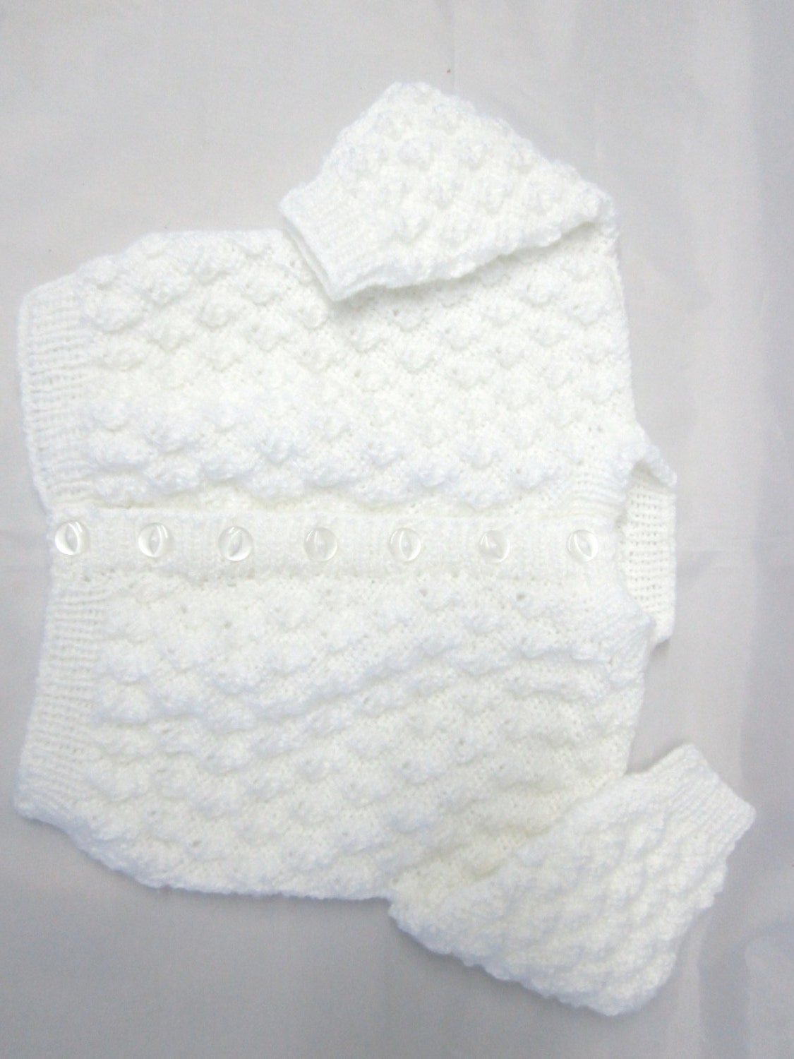 Baby Cardigan Sweater  0-24 months Hand Knitted White