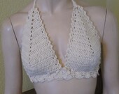 Womens Bikini Top Tank Hand Crochet Beachwear 100% Cotton Cream