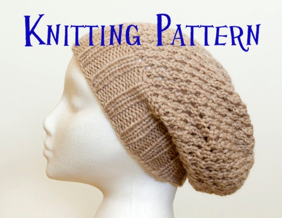 Instant Download PDF Knitting Pattern - Chunky Lace Slouchy Beanie, Hat Knitting Pattern, Slouch Hat Instructions, DIY Knit Hat