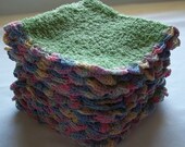 Handmade Crochet Trimmed Wash Cloths Green Multi Color Bathroom Linen Towels Pink Blue Yellow