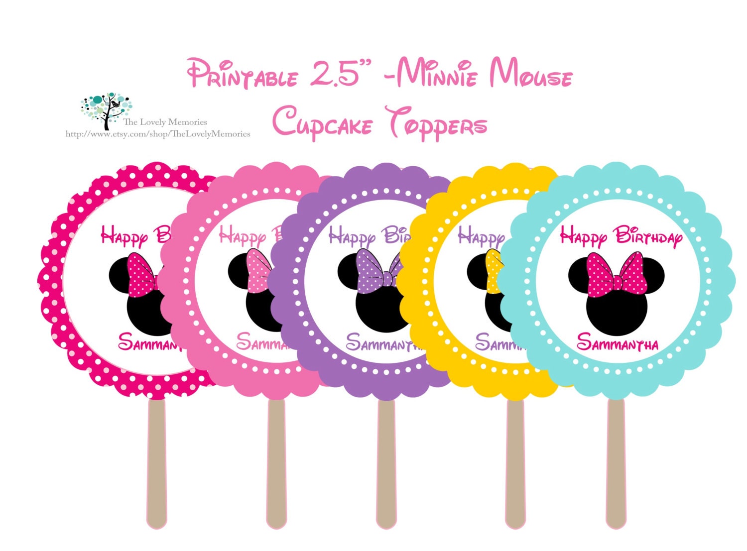 Cute Minnie Mouse Birthday -Printable DIY 2.5" cupcake toppers Il_570xn