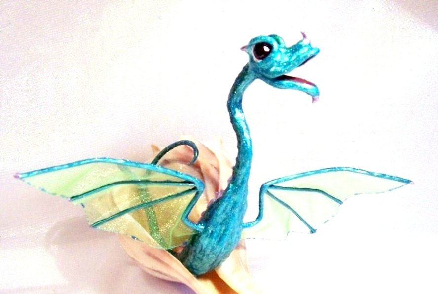 Fantasy Art Doll: Green &Turquoise Sea Serpent in a Conch Shell