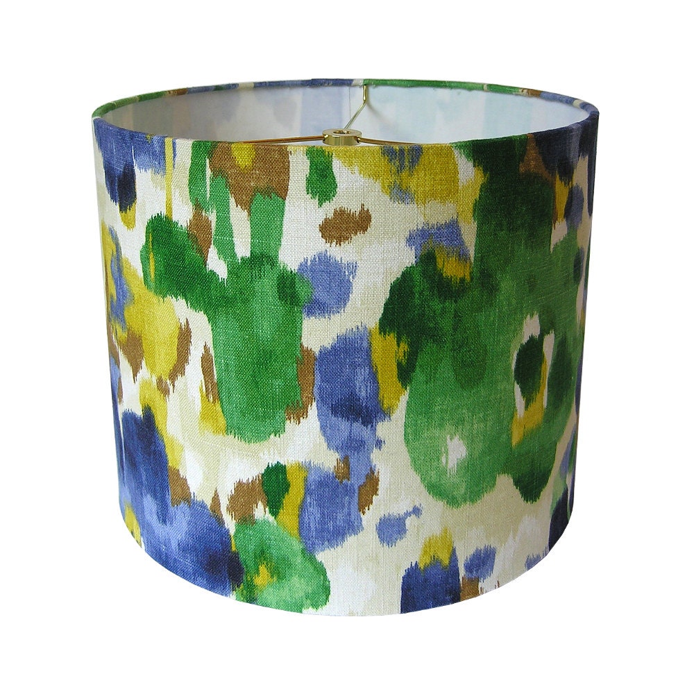 Drum Lamp Shade Lampshade Pendant Landsmeer by Robert Allen Ultramarine Emerald Green Blue Made to Order