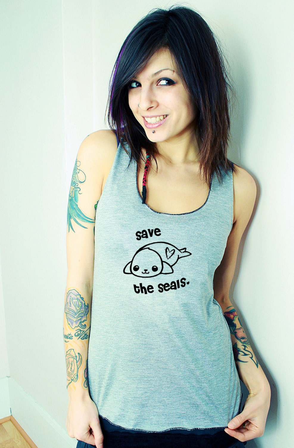 Save the SEALS Racerback tank top - Organic Eco Shirt - Animal Vegan Veg - ReLove Planet - S-L
