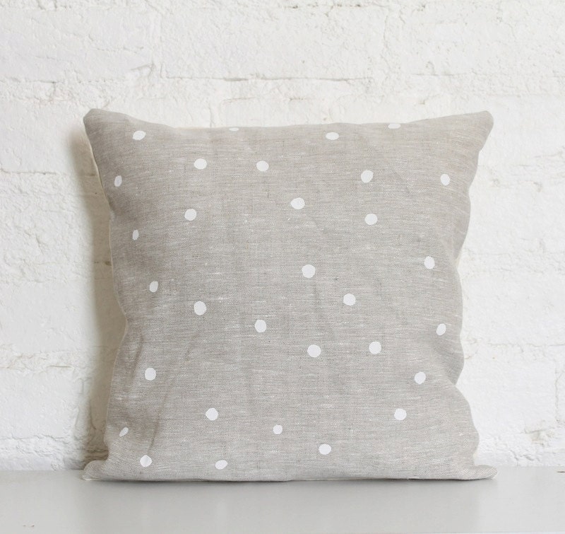 Hand Printed Linen Cushion Cover - White Dots