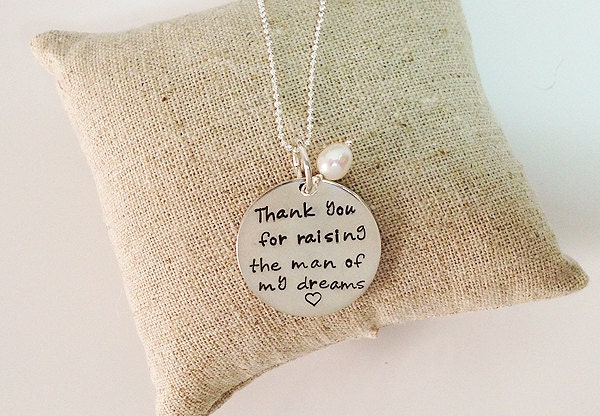 Mother's Day Mother in Law Gift. Mother of the Groom Wedding Day Gift, Thank you for raising the man of my dreams Sterling Silver necklace