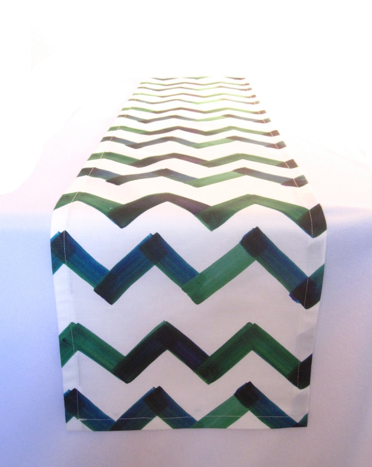 Emerald Green Watercolor Chevron Table Runner - 11 in. x 108 in.
