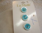 Vintage 1/2" Turquoise or Aqua and White Pearlescent Buttons, Set of 3 (no. 1599)