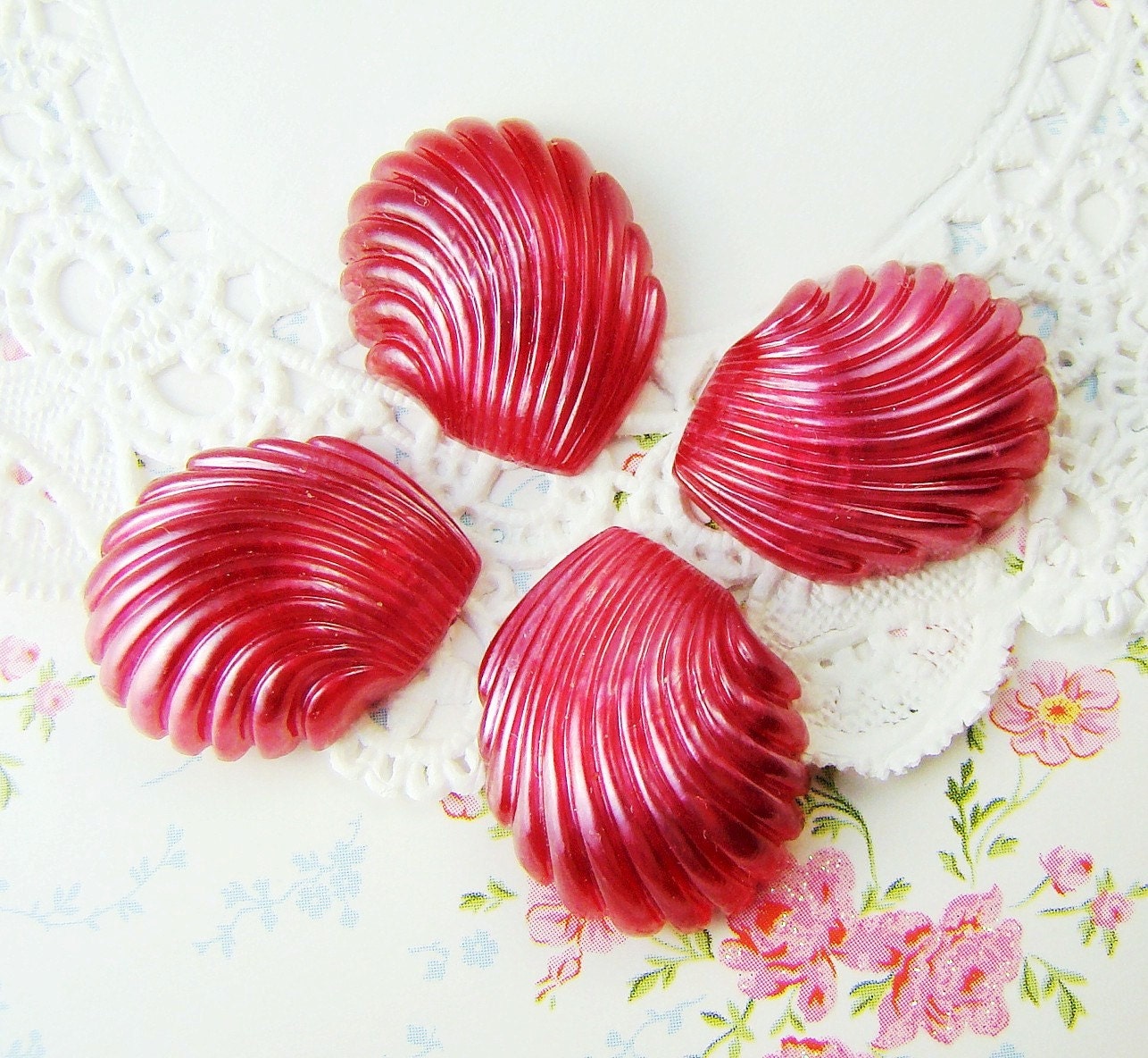 Vintage Chic Aqua Floral Flower Carved Oval Plastic Beads 16x12mm (6)