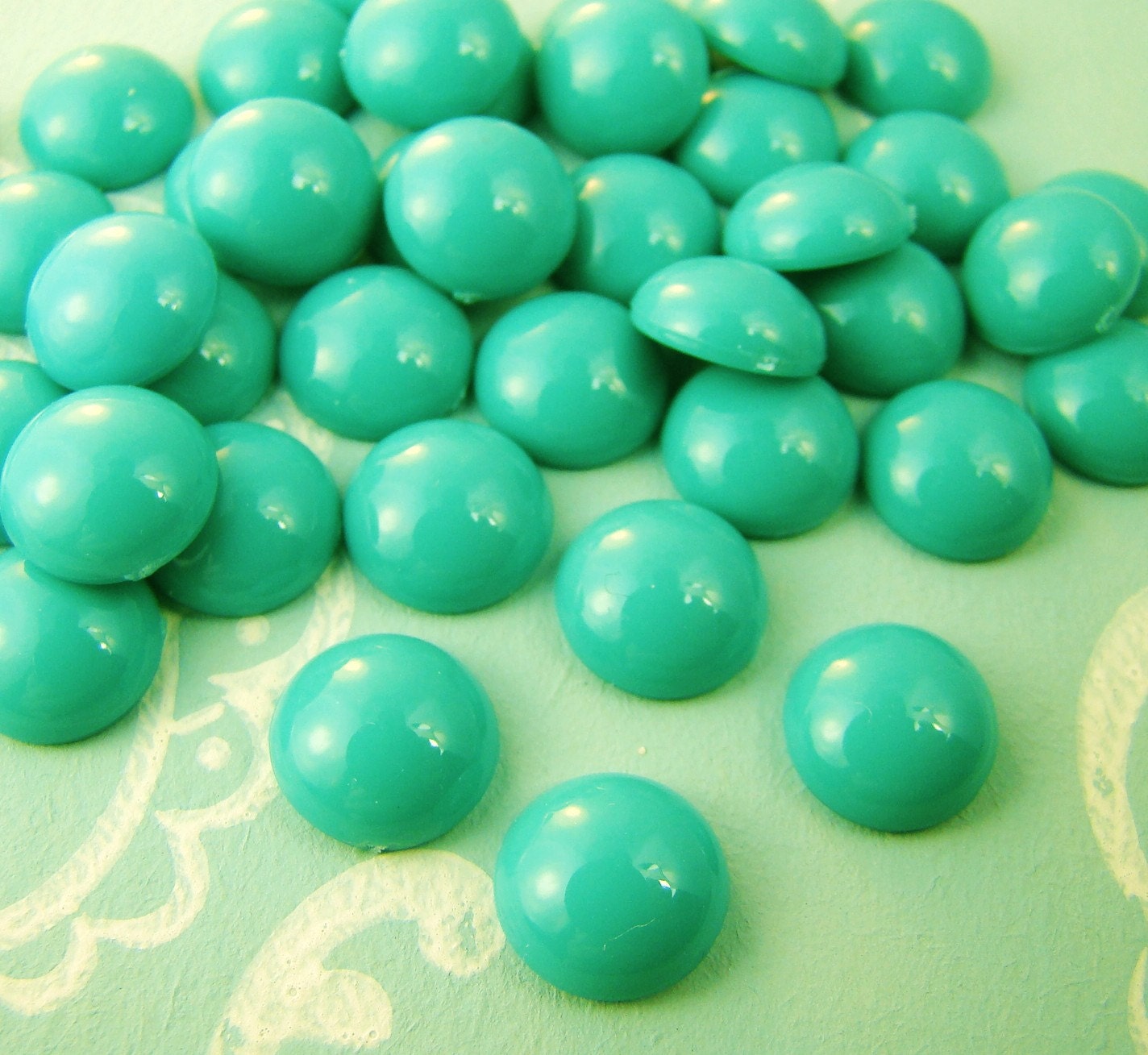 Vintage 9mm Opaque Aqua Blue Acrylic Cabochons (6)