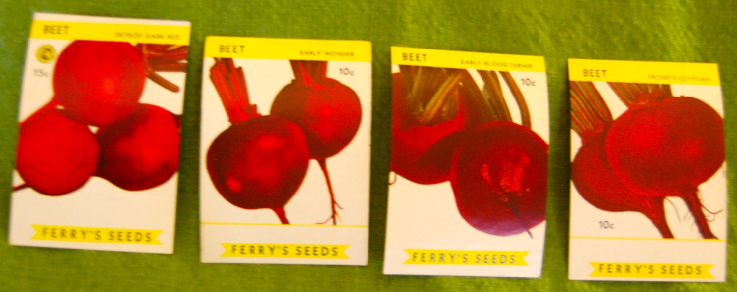 Set of 4 Vintage Seed Pack Labels - Red Beets - colorful graphics