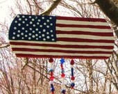 Primitive Style Patriotic Hand Painted and Beaded American Flag Sign-Double Sided