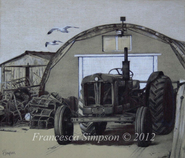 Tractor and Sheds at Boulmer- Mounted Limited Edition Print