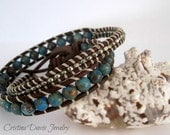 Beaded Leather Wrap Bracelet, Blue Sky Jasper, Boho Chic, Nature Lover, Southwestern, Mother's Day Gifts