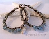 Wire wrapped earrings, blue apatite, twilight luster, vintage bronze, boho chic, gift ideas