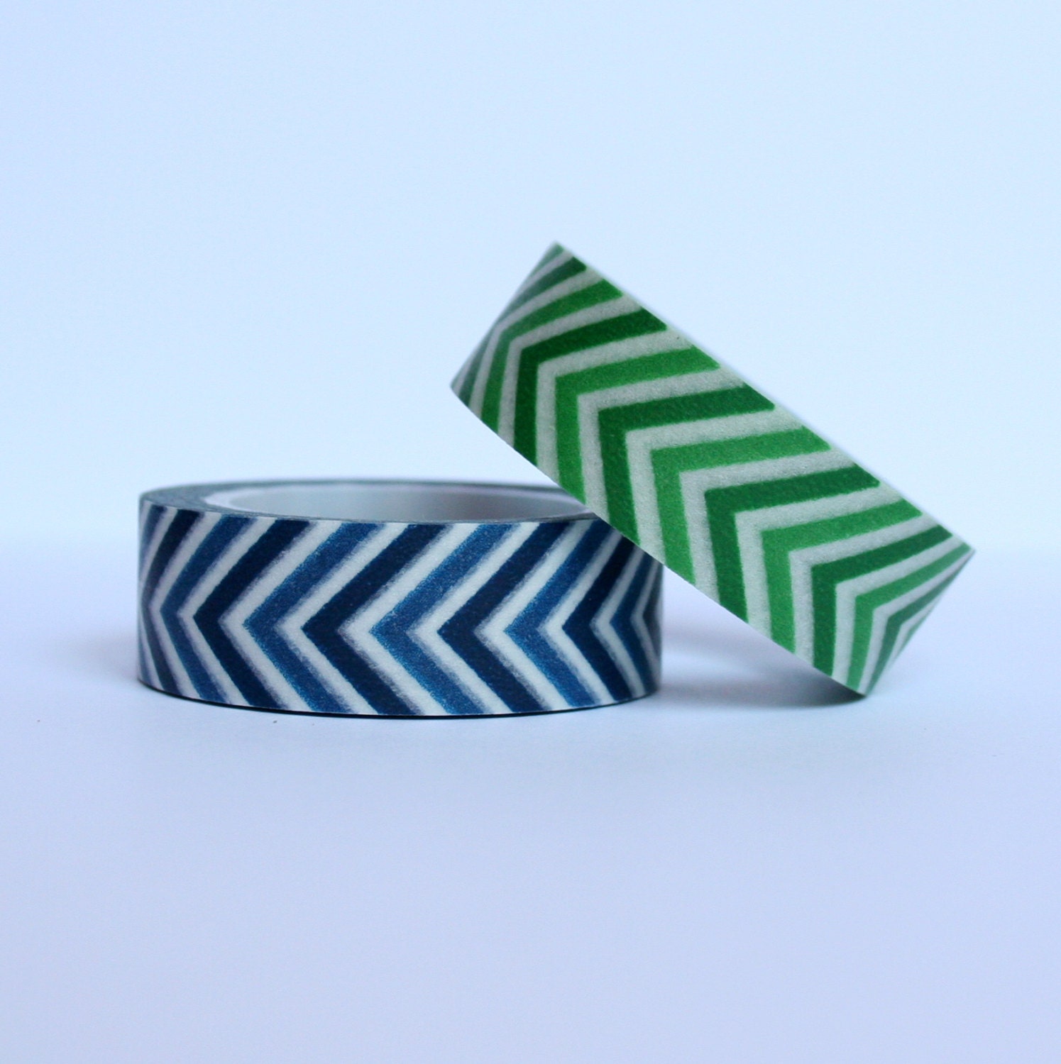 2 Rolls - Blue & Green Multi Stripe Washi Tape / Japanese Masking Tape - 15mm x 10m