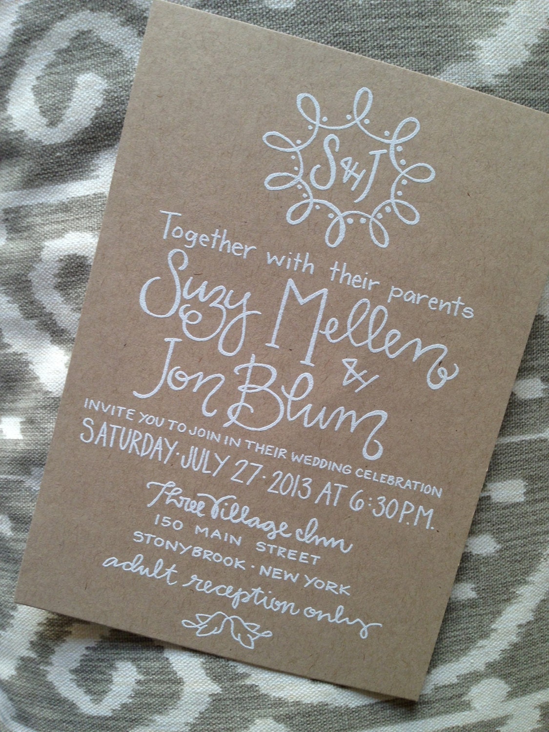 Kraft Paper & White Ink Calligraphy Wedding Invitations