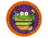 New - Printable Halloween Witch Frog Cupcake Toppers or Gift Tags 2 1/2"
