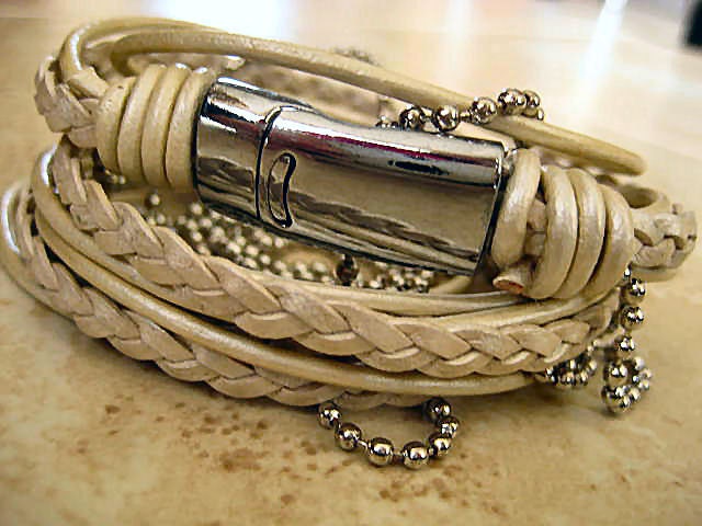 Boho Chic Leather Wrap Bracelet with Silver Accents... Magnetic Clasp ..."FREE SHIPPING"