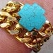 Chic Double Wrap 18K Plated Gold Chunky Chain Stacking Bracelet with Cross Turquoise..