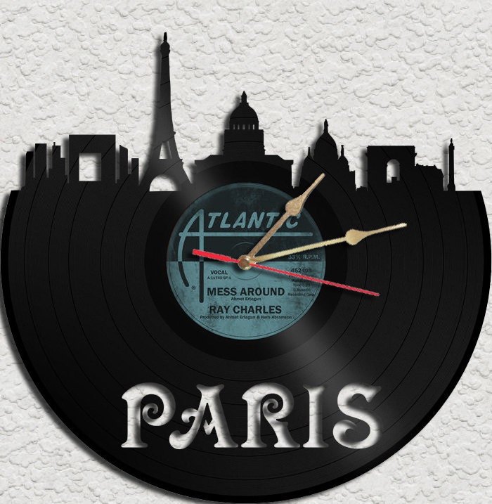 Paris Theme Vinyl Record Clock Upcycled vinyl records Great Gift
