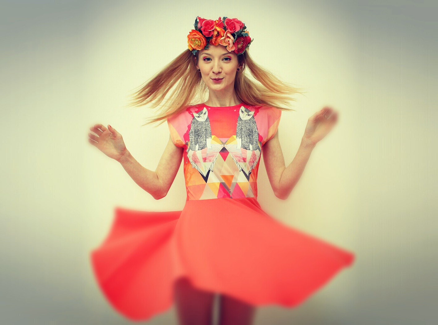 Grapefruit cat- neon orange dress