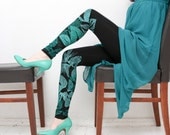 Emerald- black leggings with emerald green print