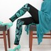 Emerald- black leggings with emerald green print