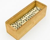 Antique -  Set Ivory Dominoes - Original Handmade Wooden Box - Games