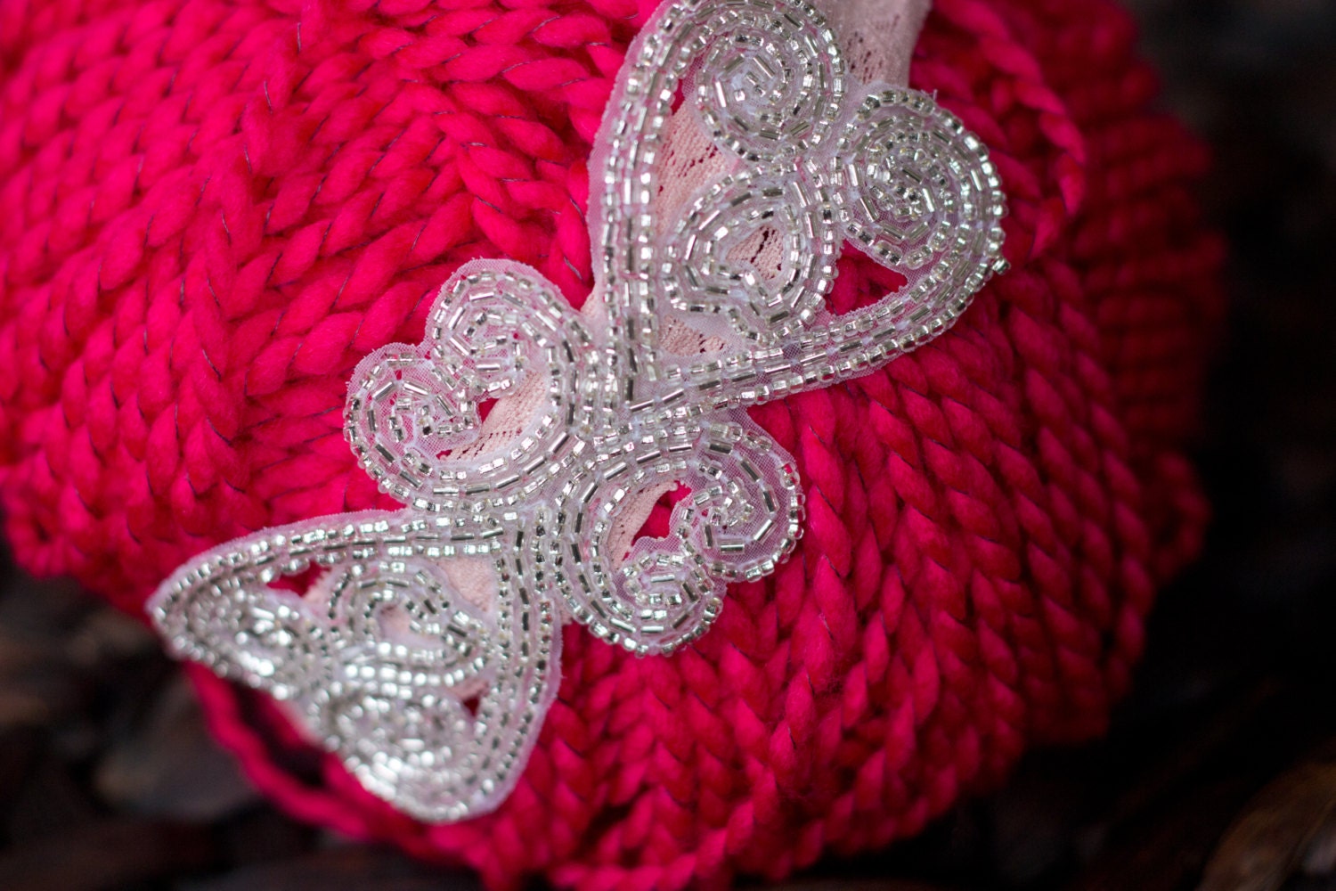 Gorgeous Beaded Applique on a light pink lace headband