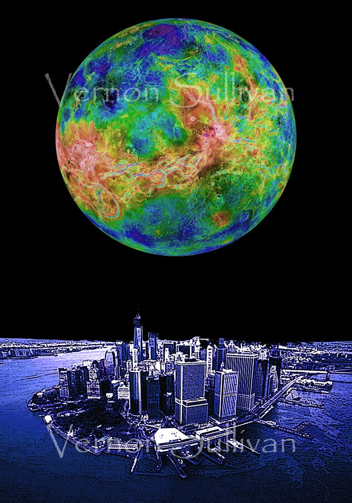 Manhattan New York NY skyline cityscape 8 x 10 print A4 poster Wall Art Home Decor Office digital illustration photography Vernon Sullivan