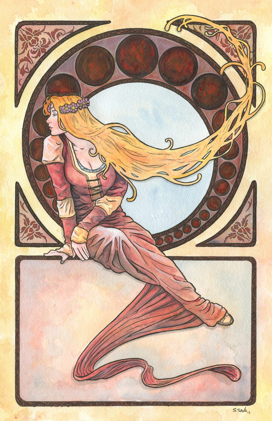 Art Nouveau 12 Original Watercolor by Scott Christian Sava
