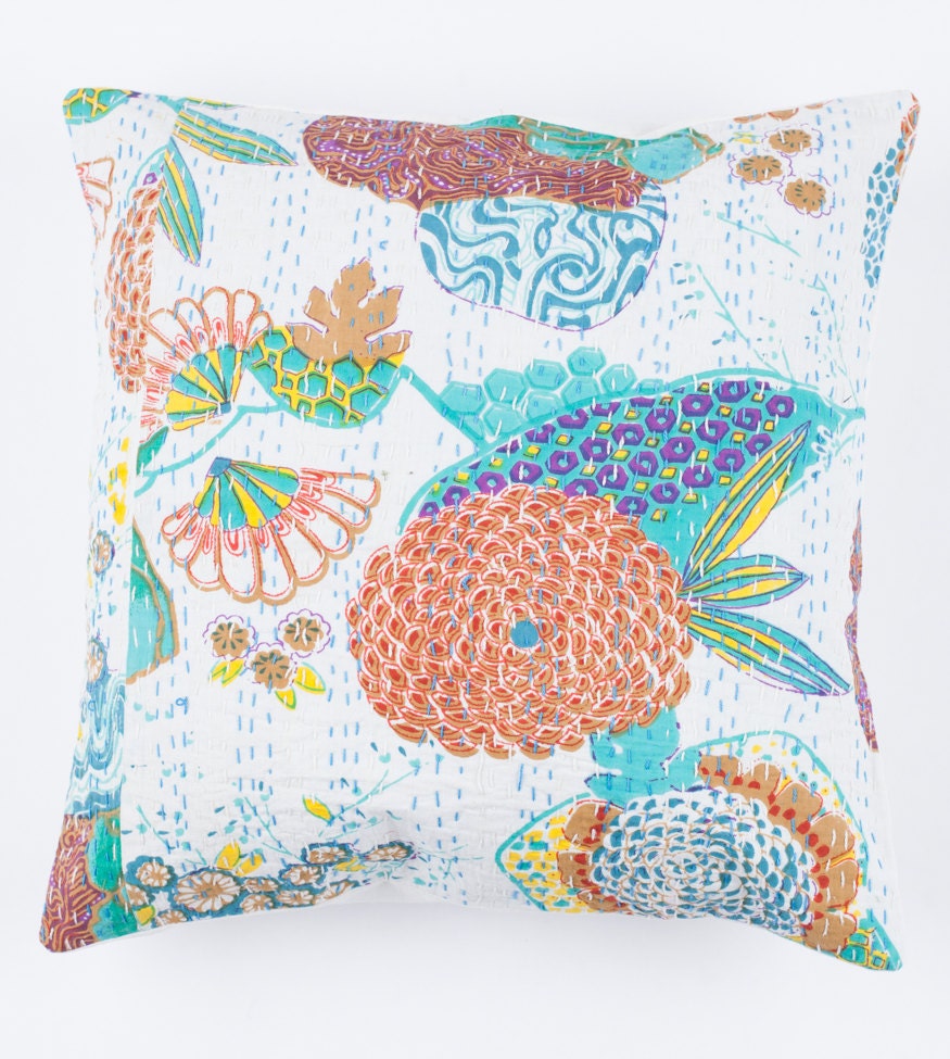 20x20 Pillow Cover - White Green Floral Pattern