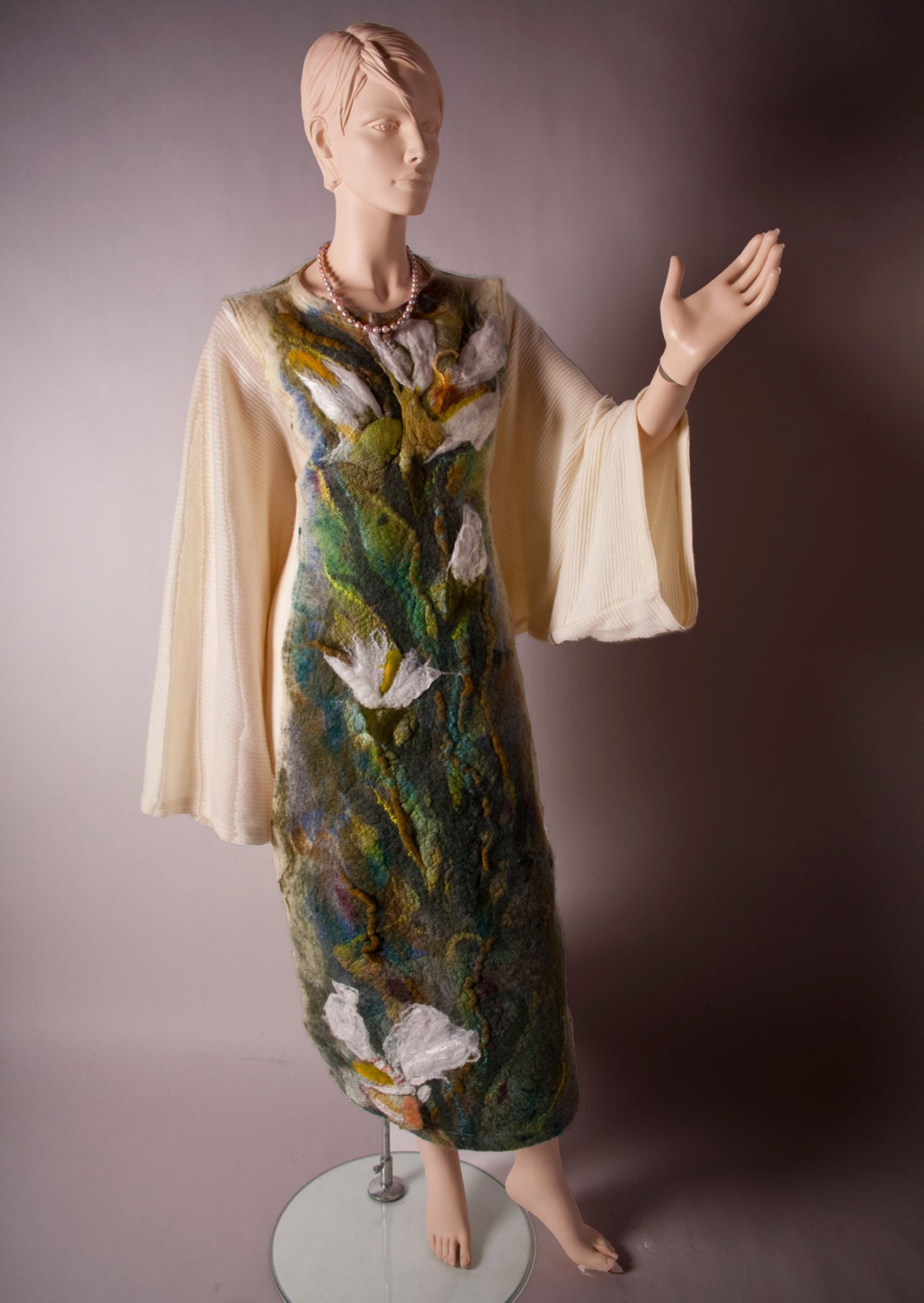 White Flowers Nuno Felted Dress wool jersy