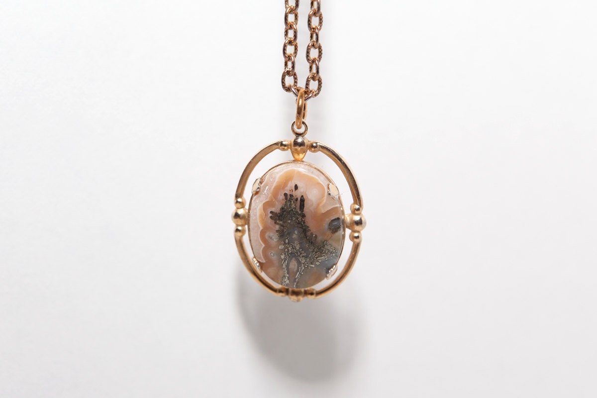 vintage mixed silver agate stone metalic pendant  necklace