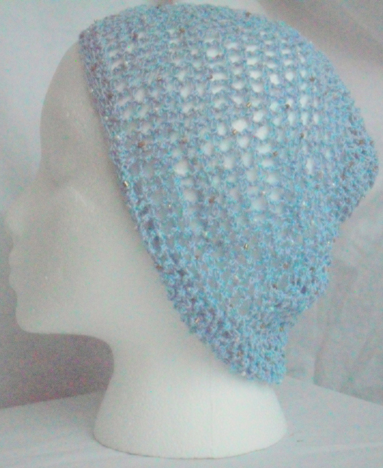 Blue Beaded  Snood- Period Correct Crochet Ladies Renaissance Headwear with Free Shipping