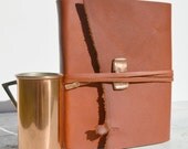 Leather Bound Handmade Journal Terra Cotta Copper Sunrise Sunset Travel Diary Silkscreen Art Notebook (179)