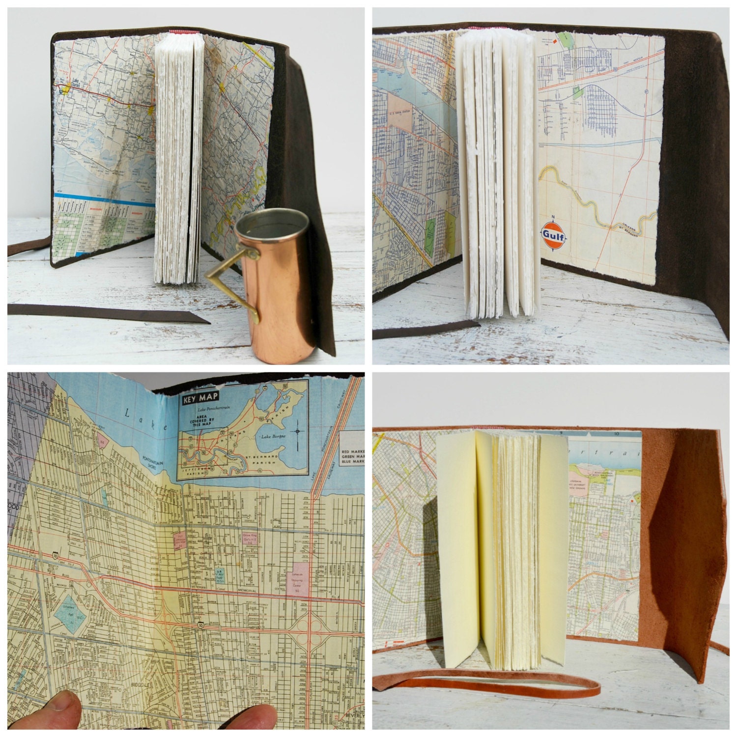 Custom Leather Bound Handmade Travel Journal Vintage Map Diary Notebook Ledger (201)