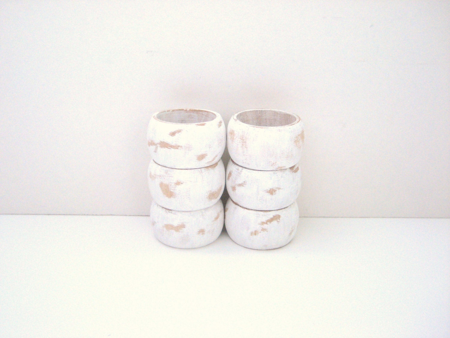 White Napkin Rings - Distressed Shabby Chic - Hostess Gift - Upcycled