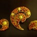 Orange/yellow paisley brooch and clip earring set
