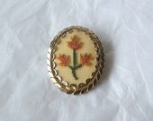 Vintage Petit Point Brooch/Pendant Gold Tone