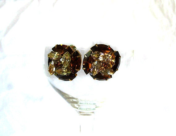 Vintage Triad Topaz Rhinestone Earrings clip on
