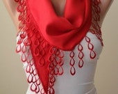 Mother's Day Gift Scarf - Red Pashmina Scarf with Trim Edge
