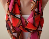 Red and Pink Multicolor Infinity Scarf -  Chiffon Fabric