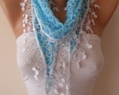 Lightweight Summer Scarf  - Light Blue Scarf with White Trim Edge