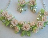 Light peach jewelry set - Handmade roses - Romantic jewelry