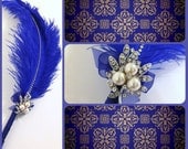 Large Elegant Royal Blue Feather Pen with Pearl Brooch / Wedding Signing Pen / Guest Book Pen / Wedding Reception Accessories / - LoveMimosaFleur Large Elegant Royal Blue Feather Pen with Pearl Brooch / Wedding Signing Pen / Guest Book Pen / Wedding Reception Accessories / - LoveMimosaFleur