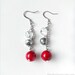 Valentine Day Dangle Earrings, Red Silver and Crystal Beads, Hand Made Jewelry